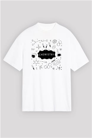 Kimya Bağlar Baskılı Unisex Beyaz Oversize Tişört