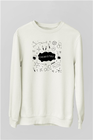 Kimya Bağlar Baskılı Unisex Beyaz Sweatshirt