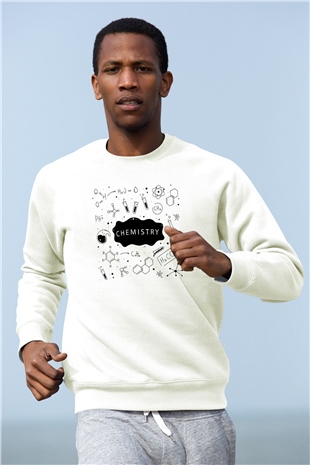 Kimya Bağlar Baskılı Unisex Beyaz Sweatshirt