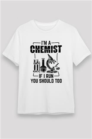 Kimya Bilimi Baskılı Unisex Beyaz Tişört - Tshirt