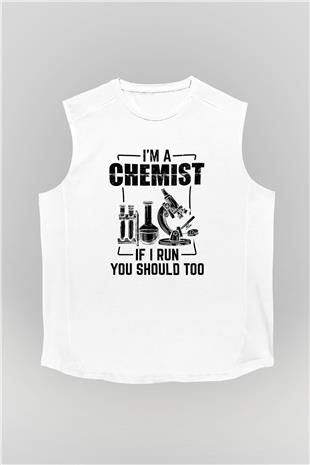 Kimya Bilimi Baskılı Unisex Kolsuz Beyaz Tişört - Tshirt