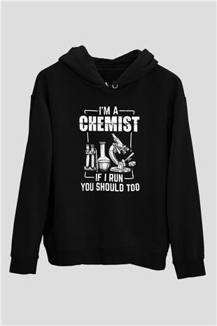 Kimya Bilimi Baskılı Unisex Siyah Hoodie