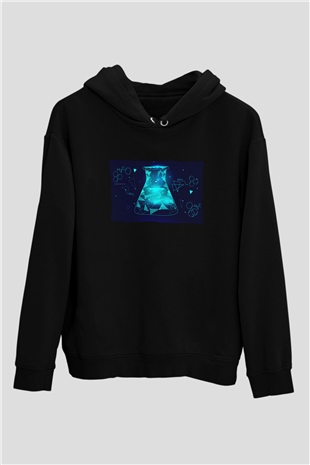 Kimya Deney Tüpü Ve Bağlar Baskılı Unisex Siyah Hoodie