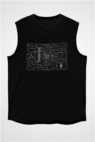 Kimya Fizik Matematik Denklemleri Baskılı Unisex Siyah Kolsuz Tişört