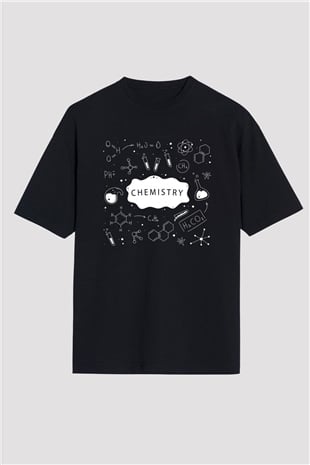 Kimya İyonik Kovalent Bağlar Baskılı Unisex Siyah Oversize Tişört