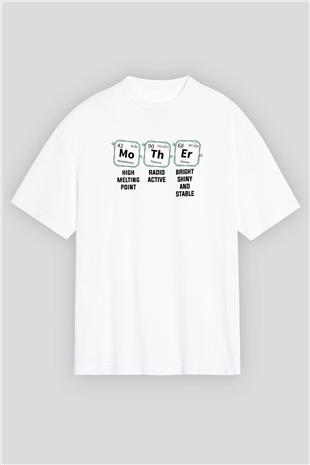 Kimya Periyodik Tablo Anne Baskılı Unisex Oversize Beyaz Tişört - Tshirt