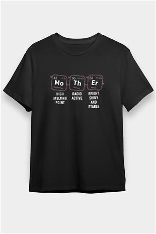 Kimya Periyodik Tablo Anne Baskılı Unisex Siyah Tişört - Tshirt