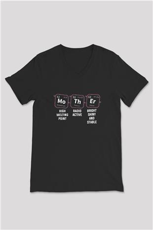 Kimya Periyodik Tablo Anne Baskılı Unisex V Yaka Siyah Tİşört - Tshirt