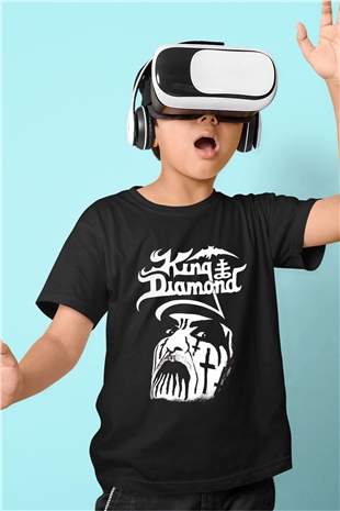 King Diamond Baskılı Siyah Unisex Çocuk Tişört
