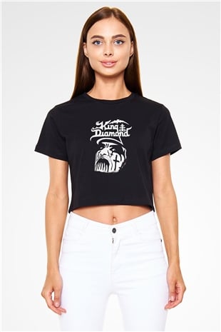 King Diamond Siyah Crop Top Tişört