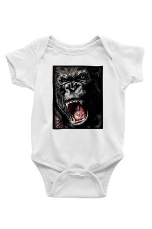 King Kong Baskılı Beyaz Unisex Bebek Body - Zıbın