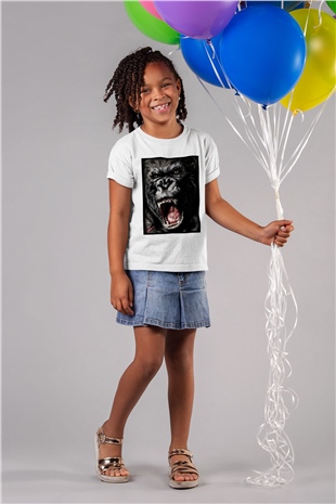 King Kong Baskılı Beyaz Unisex Çocuk Tişört