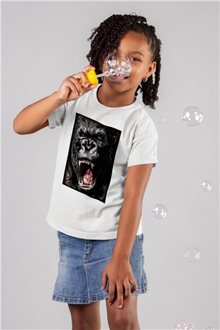 King Kong Baskılı Beyaz Unisex Çocuk Tişört