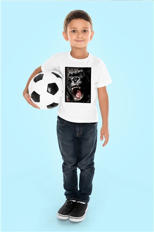 King Kong Baskılı Beyaz Unisex Çocuk Tişört