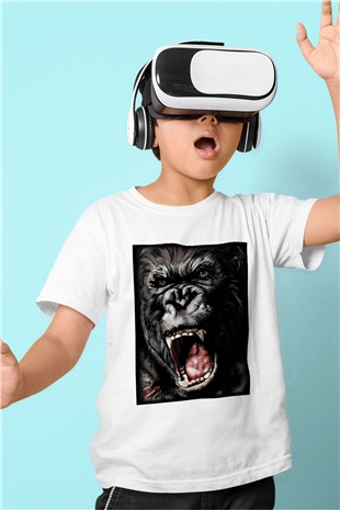 King Kong Baskılı Beyaz Unisex Çocuk Tişört