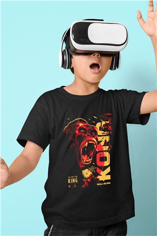 King Kong Baskılı Siyah Unisex Çocuk Tişört