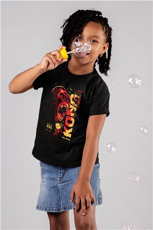 King Kong Baskılı Siyah Unisex Çocuk Tişört