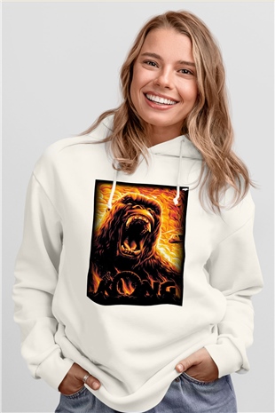 King Kong Beyaz Unisex Hoodie