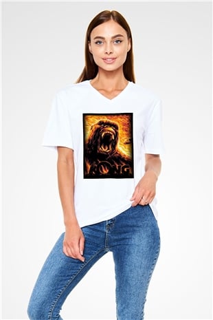 King Kong Beyaz Unisex V Yaka Tişört T-Shirt