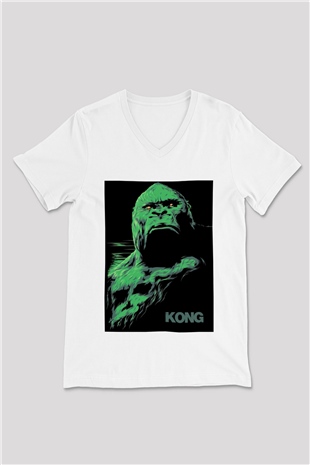 King Kong Beyaz Unisex V Yaka Tişört T-Shirt
