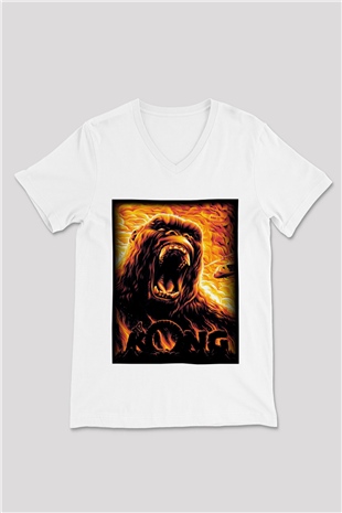 King Kong Beyaz Unisex V Yaka Tişört T-Shirt