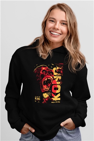 King Kong Siyah Unisex Kapşonlu Sweatshirt