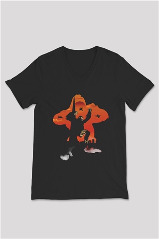 King Kong Siyah Unisex V Yaka Tişört
