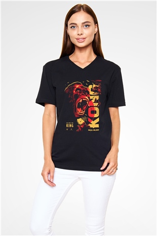 King Kong Siyah Unisex V Yaka Tişört T-Shirt