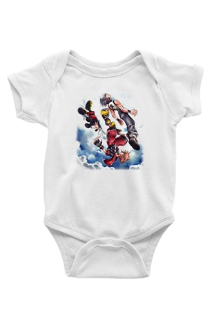 Kingdom Hearts Baskılı Beyaz Unisex Bebek Body - Zıbın