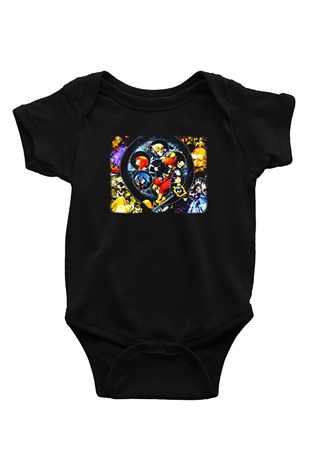 Kingdom Hearts Baskılı Siyah Bebek Body - Zıbın