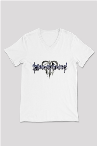 Kingdom Hearts Beyaz Unisex V Yaka Tişört