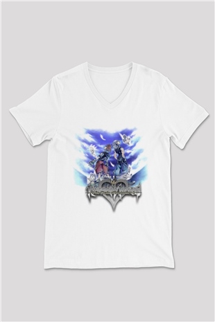 Kingdom Hearts Beyaz Unisex V Yaka Tişört
