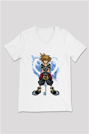 Kingdom Hearts Beyaz Unisex V Yaka Tişört