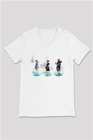 Kingdom Hearts Beyaz Unisex V Yaka Tişört