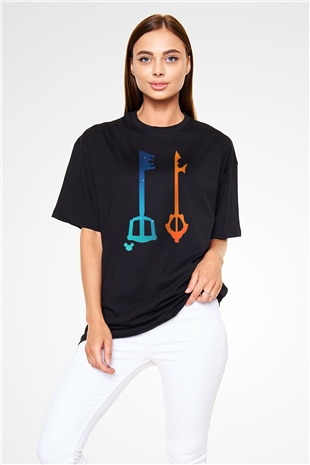 Kingdom Hearts Siyah Unisex Oversize Tişört T-Shirt