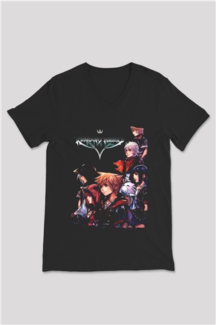 Kingdom Hearts Siyah Unisex V Yaka Tişört