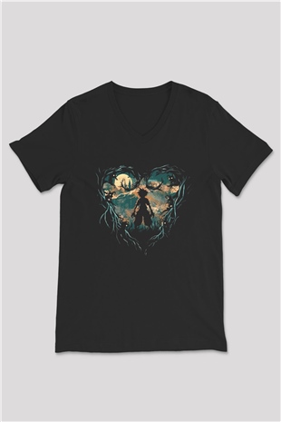 Kingdom Hearts Siyah Unisex V Yaka Tişört