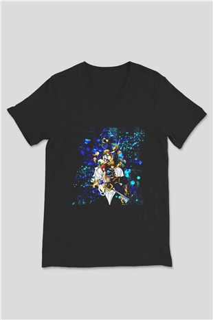 Kingdom Hearts Siyah Unisex V Yaka Tişört T-Shirt