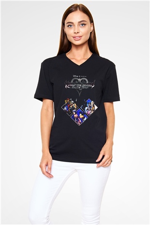 Kingdom Hearts Siyah Unisex V Yaka Tişört