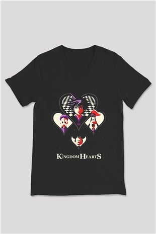 Kingdom Hearts Siyah Unisex V Yaka Tişört