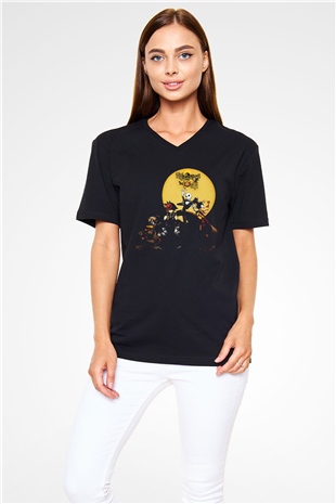 Kingdom Hearts Siyah Unisex V Yaka Tişört T-Shirt