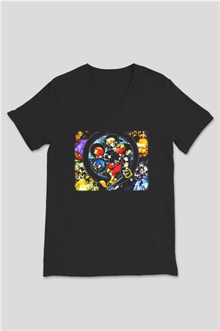 Kingdom Hearts Siyah Unisex V Yaka Tişört T-Shirt