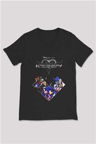 Kingdom Hearts Siyah Unisex V Yaka Tişört
