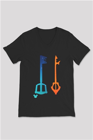 Kingdom Hearts Siyah Unisex V Yaka Tişört T-Shirt