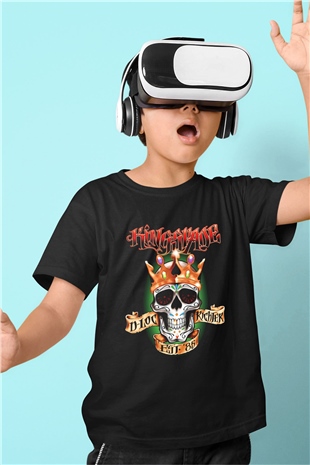 Kingspade Baskılı Siyah Unisex Çocuk Tişört