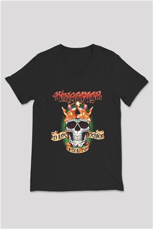 Kingspade Siyah Unisex V Yaka Tişört T-Shirt