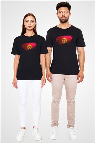 Kırgızistan - Kyrgyzstan Bayrağı Baskılı Unisex Siyah Tişört