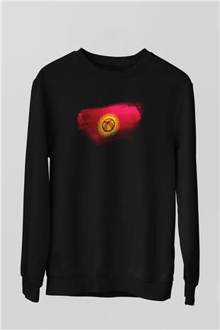Kırgızistan - Kyrgyzstan Bayrağı Baskılı Unisex Siyah Sweatshirt