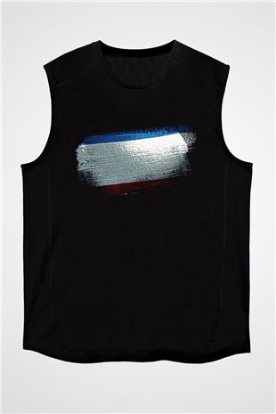 Kırım Yarımadası - Crimea Bayrağı Baskılı Unisex Siyah Kolsuz Tişört