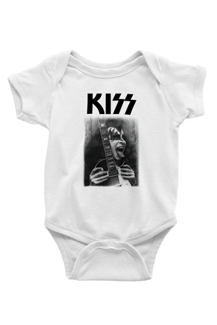 Kiss Baskılı Beyaz Unisex Bebek Body - Zıbın